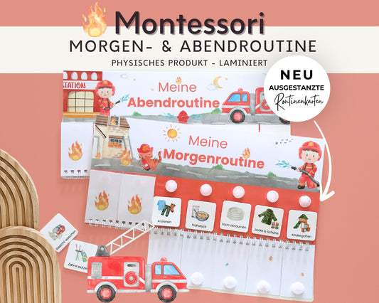 Routineplaner Montessori inkl. Symbolkarten - Design FEUERWEHR - Personalisierbar