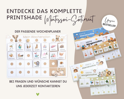 Routineplaner Montessori inkl. Symbolkarten - Design TEDDYBÄR - Personalisierbar