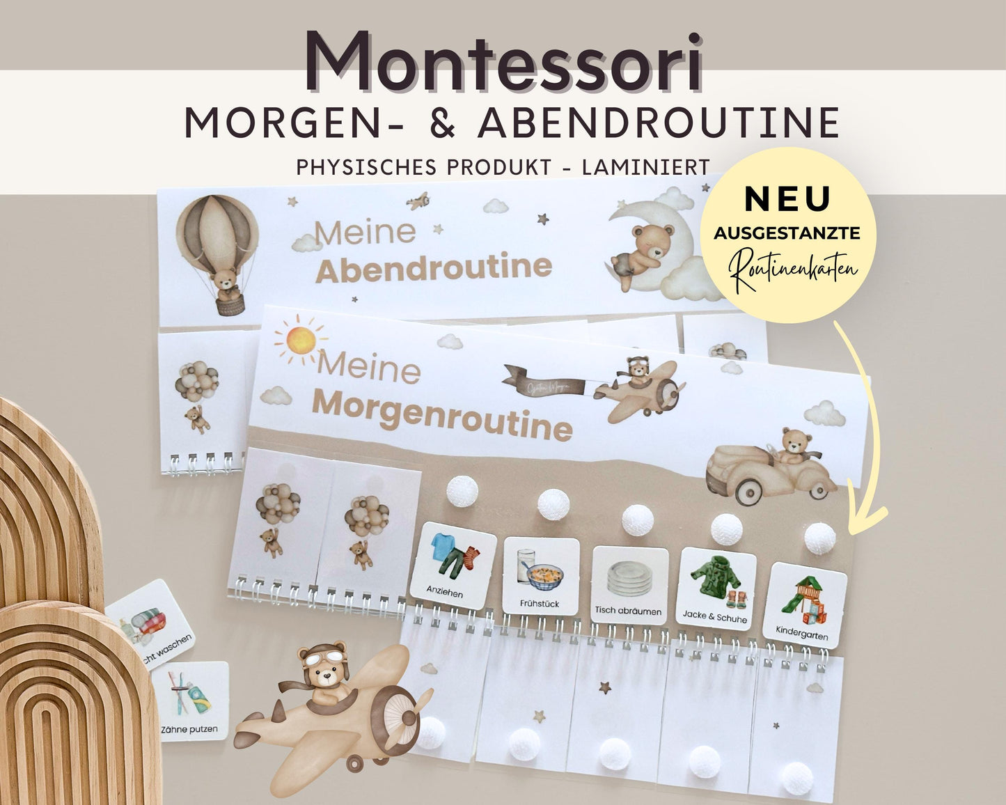 Routineplaner Montessori inkl. Symbolkarten - Design TEDDYBÄR - Personalisierbar