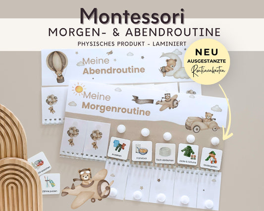 Routineplaner Montessori inkl. Symbolkarten - Design TEDDYBÄR - Personalisierbar