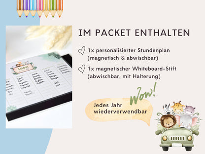 Stundenplan Magnet personalisierbar - Design SAFARI