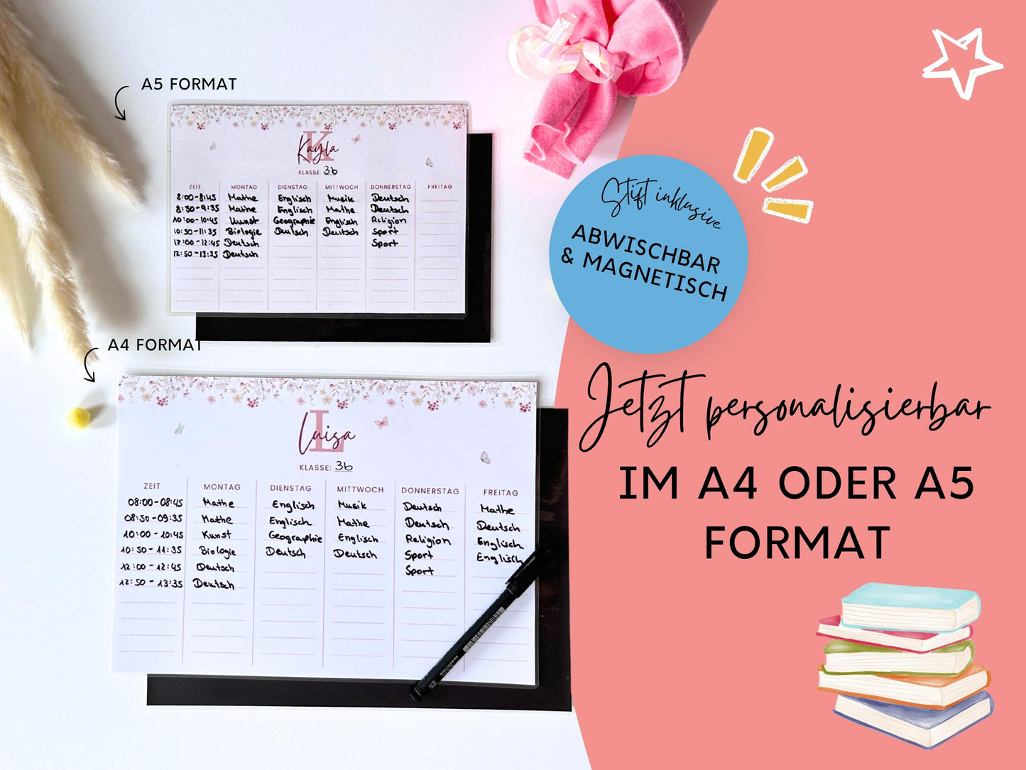 Stundenplan Magnet personalisierbar - Design BLUMEN 