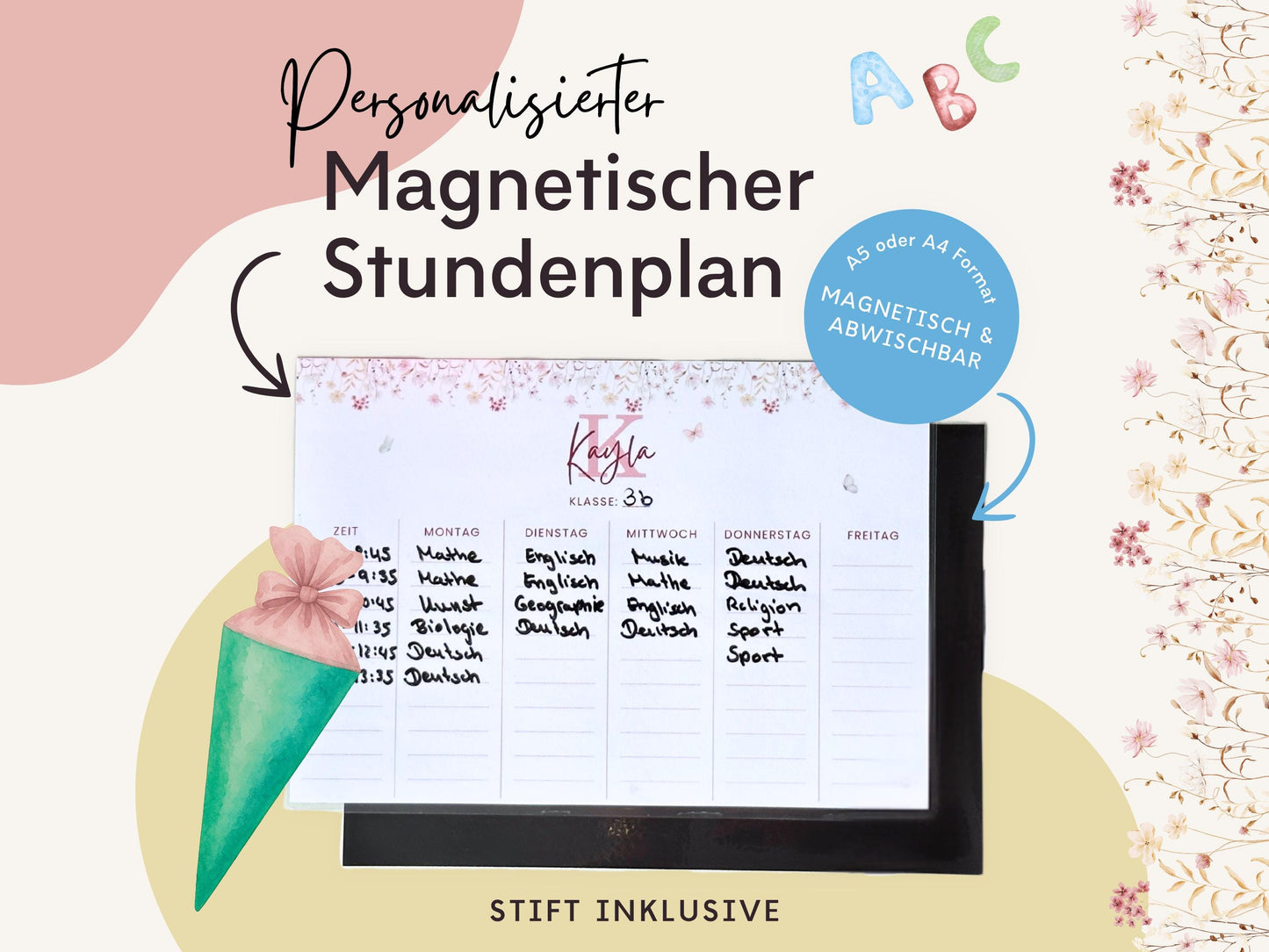 Stundenplan Magnet personalisierbar - Design BLUMEN 