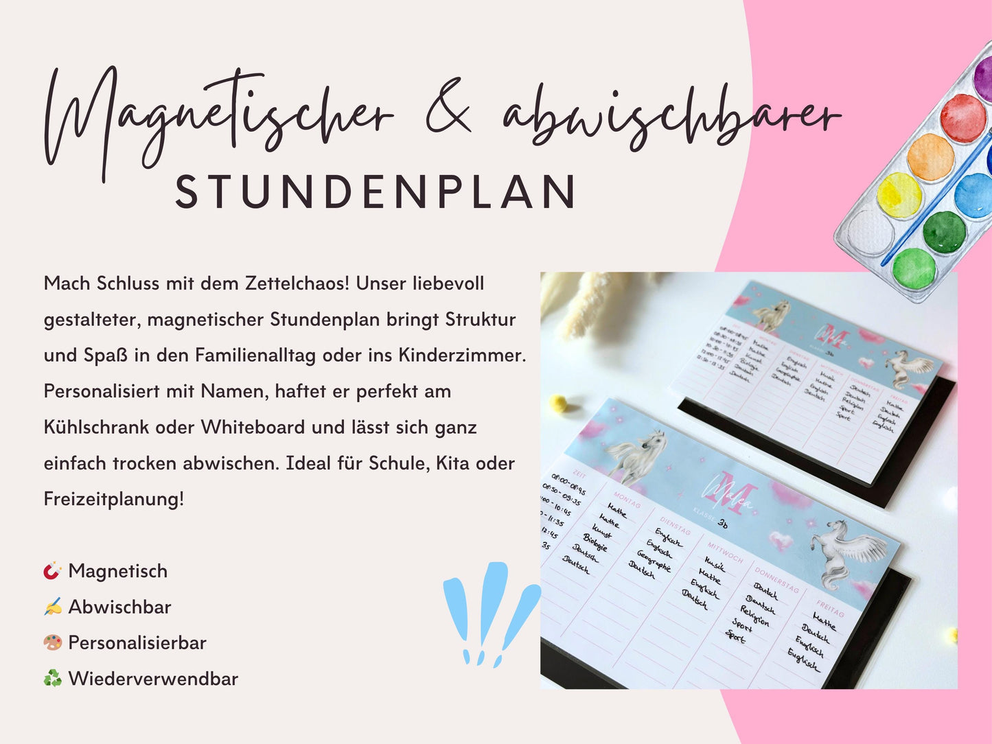 Stundenplan Magnet personalisierbar - Design EINHORN