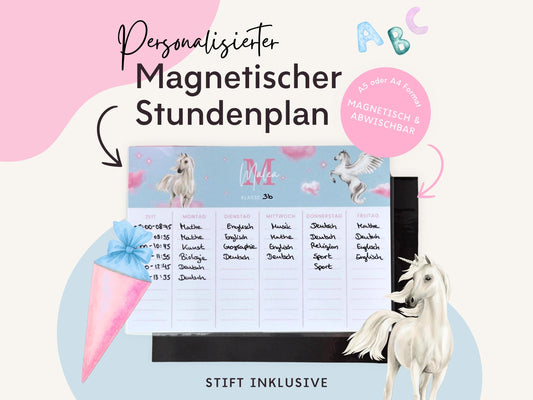 Stundenplan Magnet personalisierbar - Design EINHORN