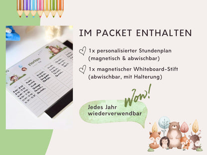 Stundenplan Magnet personalisierbar - Design WALDTIERE