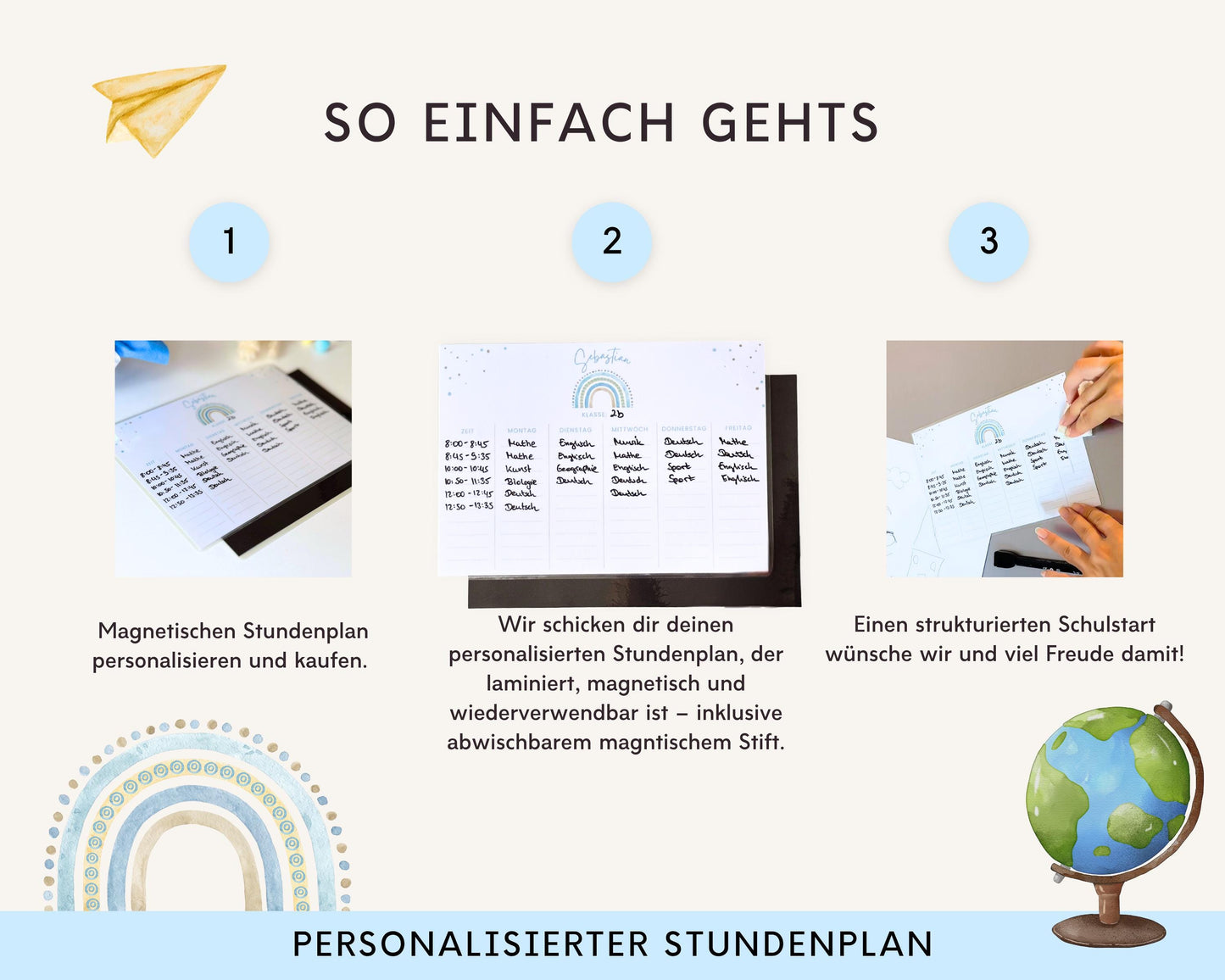 Stundenplan Magnet personalisierbar - Design REGENBOGEN BLAU