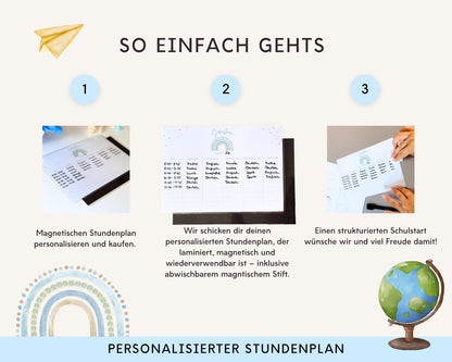 Stundenplan Magnet personalisierbar - Design REGENBOGEN BLAU
