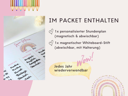Stundenplan Magnet personalisierbar - Design REGENBOGEN ROSA