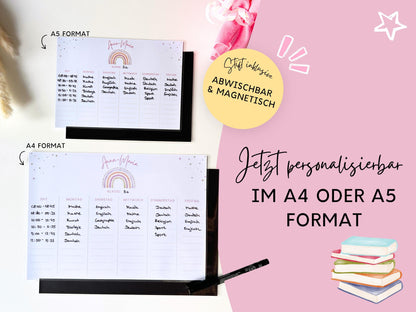 Stundenplan Magnet personalisierbar - Design REGENBOGEN ROSA