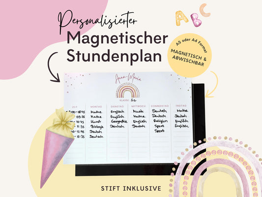 Stundenplan Magnet personalisierbar - Design REGENBOGEN ROSA