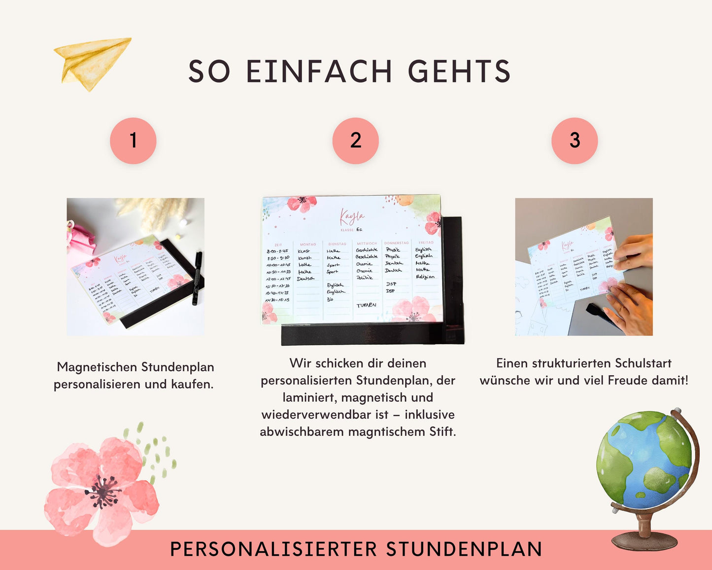 Stundenplan Magnet personalisierbar - Design BLUMEN AQUARELL