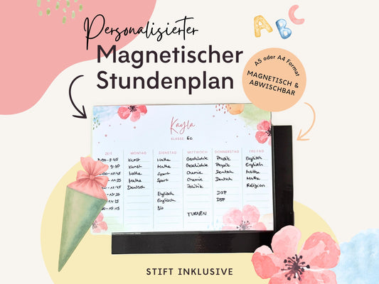 Stundenplan Magnet personalisierbar - Design BLUMEN AQUARELL