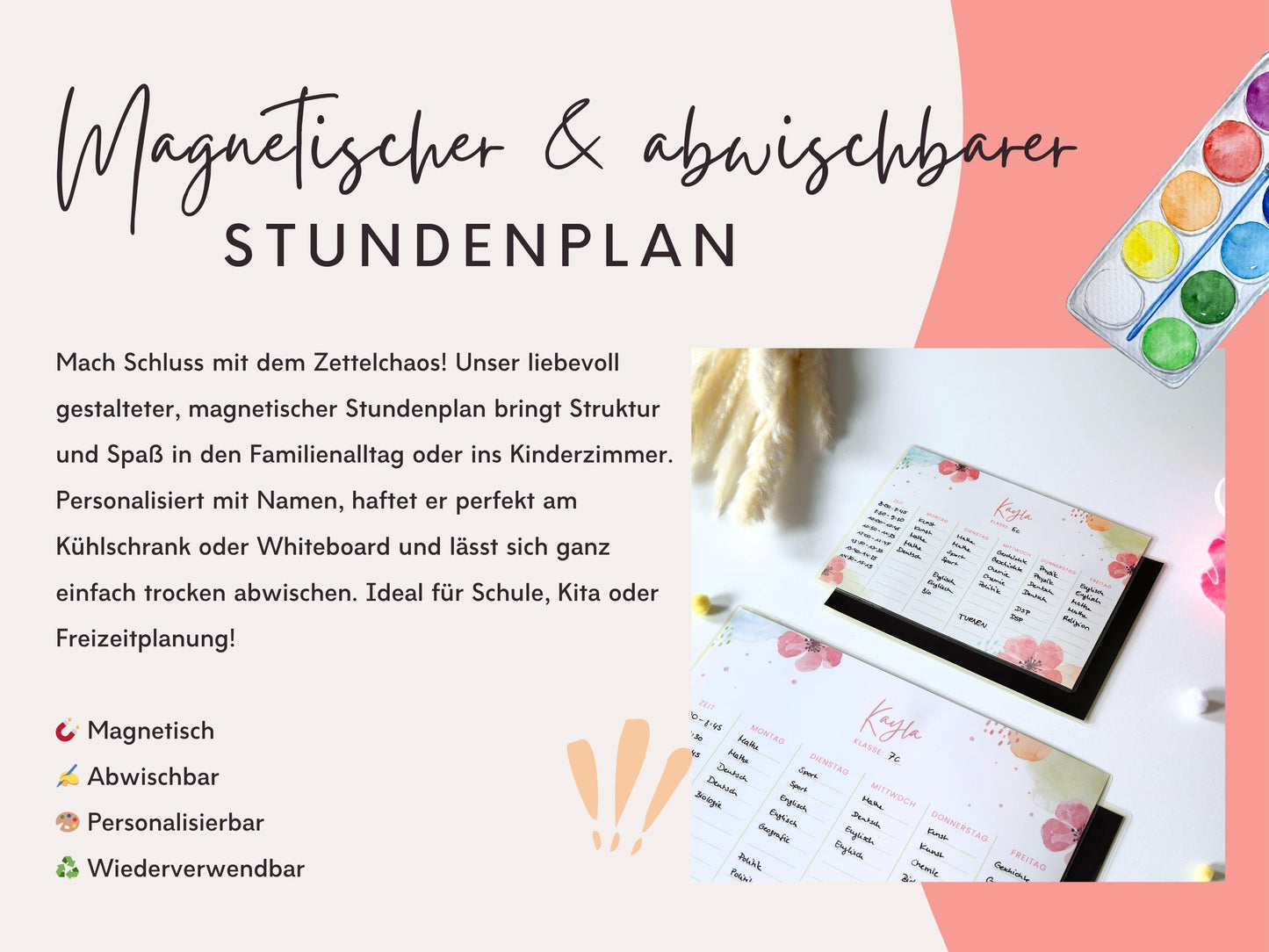 Stundenplan Magnet personalisierbar - Design BLUMEN AQUARELL