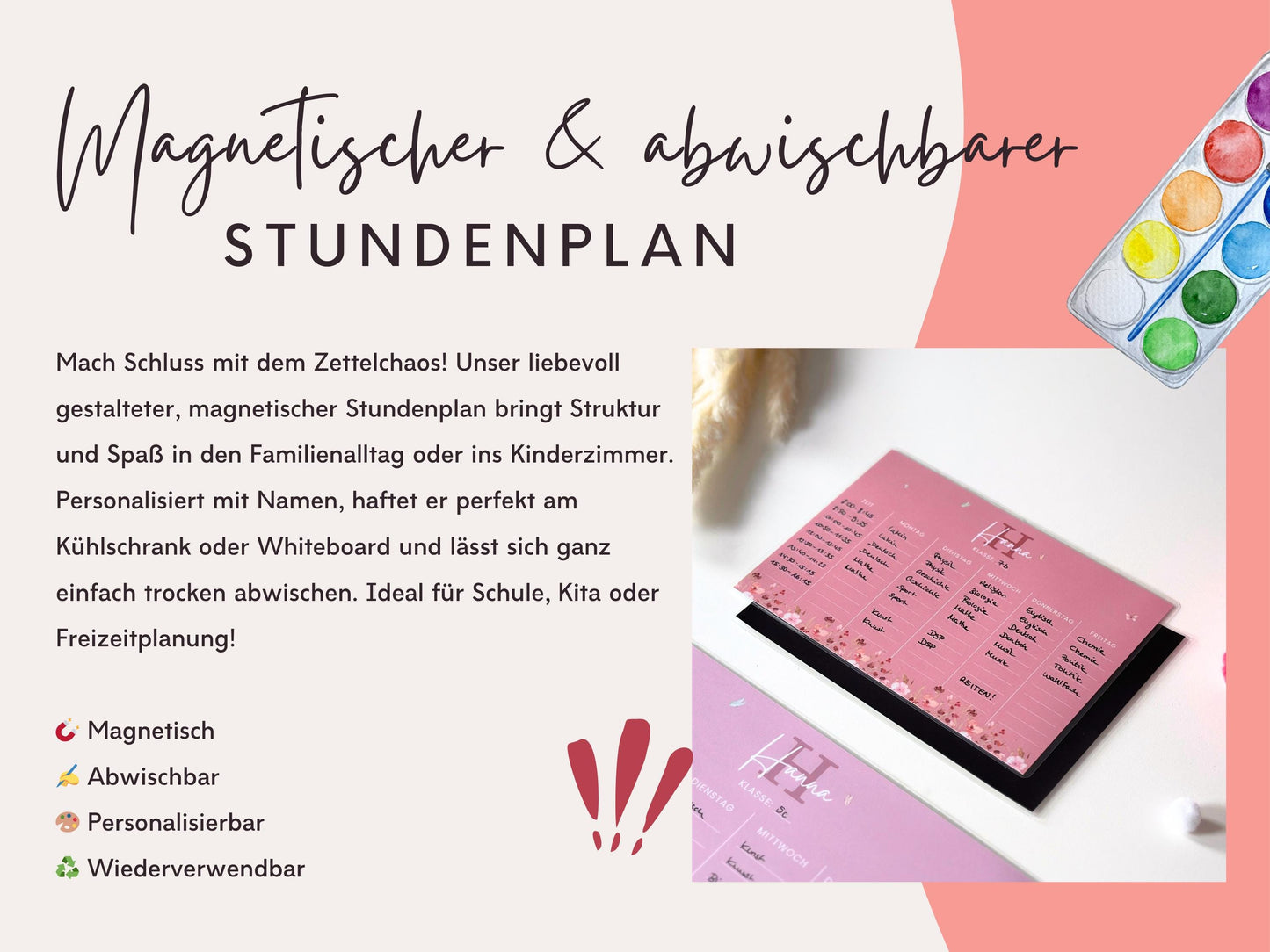 Stundenplan Magnet personalisierbar - Design BLUMEN PINK