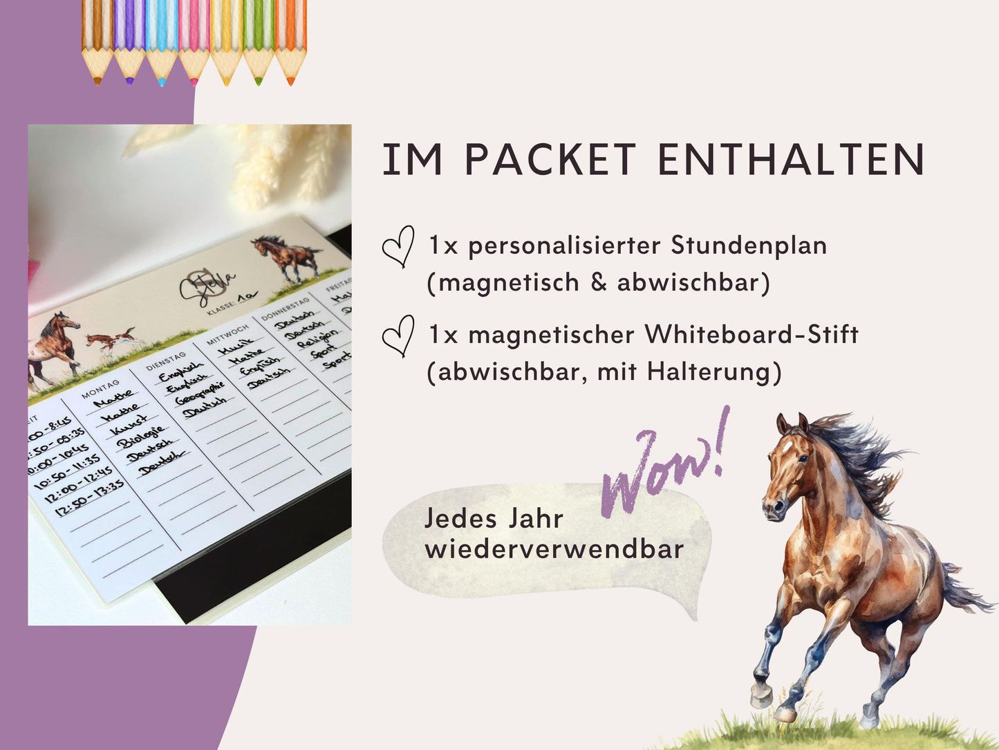Stundenplan Magnet personalisierbar - Design PFERDE