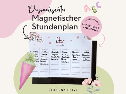 Stundenplan Magnet personalisierbar - Design BLUMEN ROSA