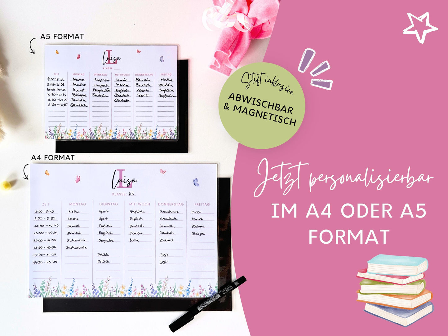 Stundenplan Magnet personalisierbar - Design BLUMENWIESE