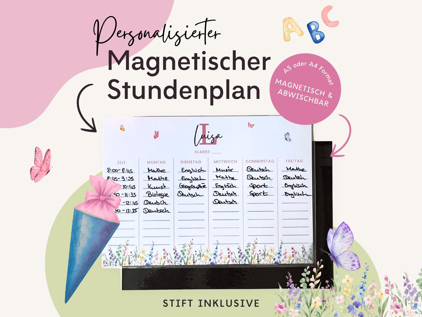 Stundenplan Magnet personalisierbar - Design BLUMENWIESE