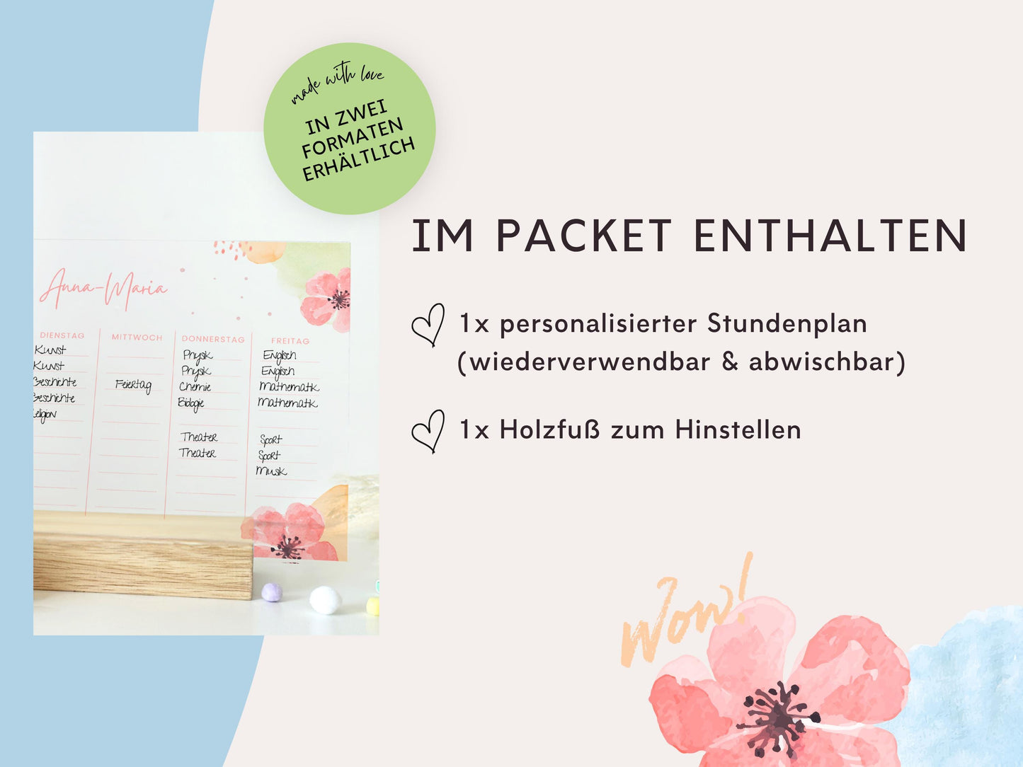 Stundenplan Acryl personalisierbar - Design BLUMEN AQUARELL
