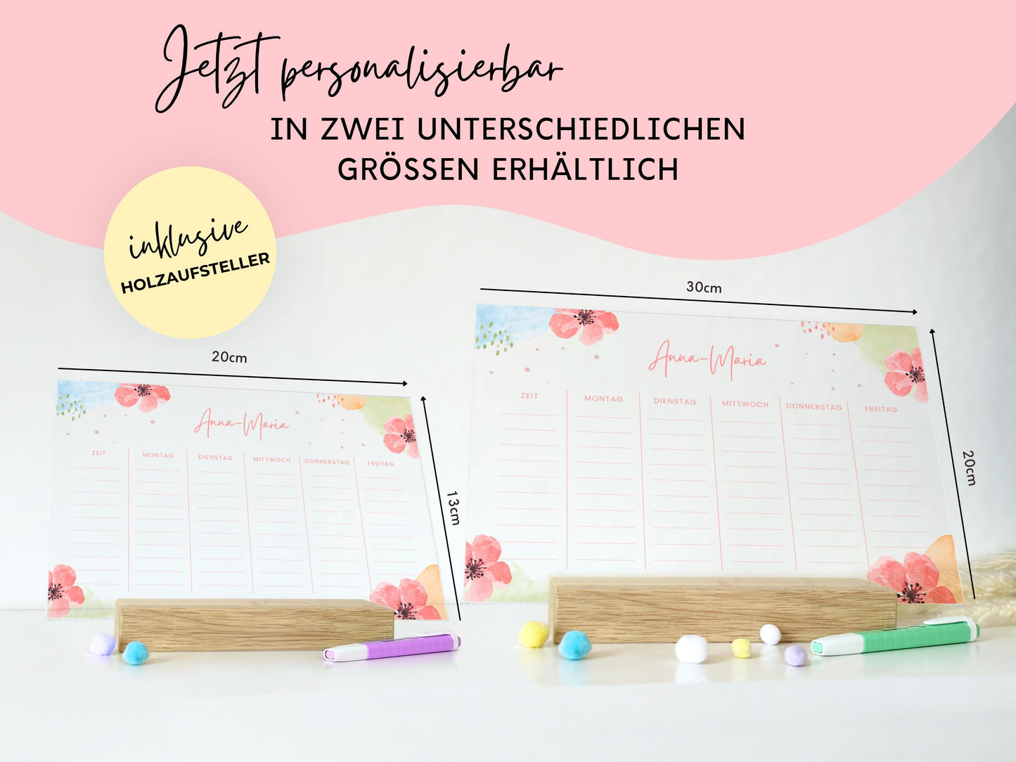 Stundenplan Acryl personalisierbar - Design BLUMEN AQUARELL