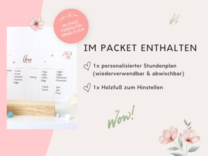 Stundenplan Acryl personalisierbar - Design BLUMEN ROSA