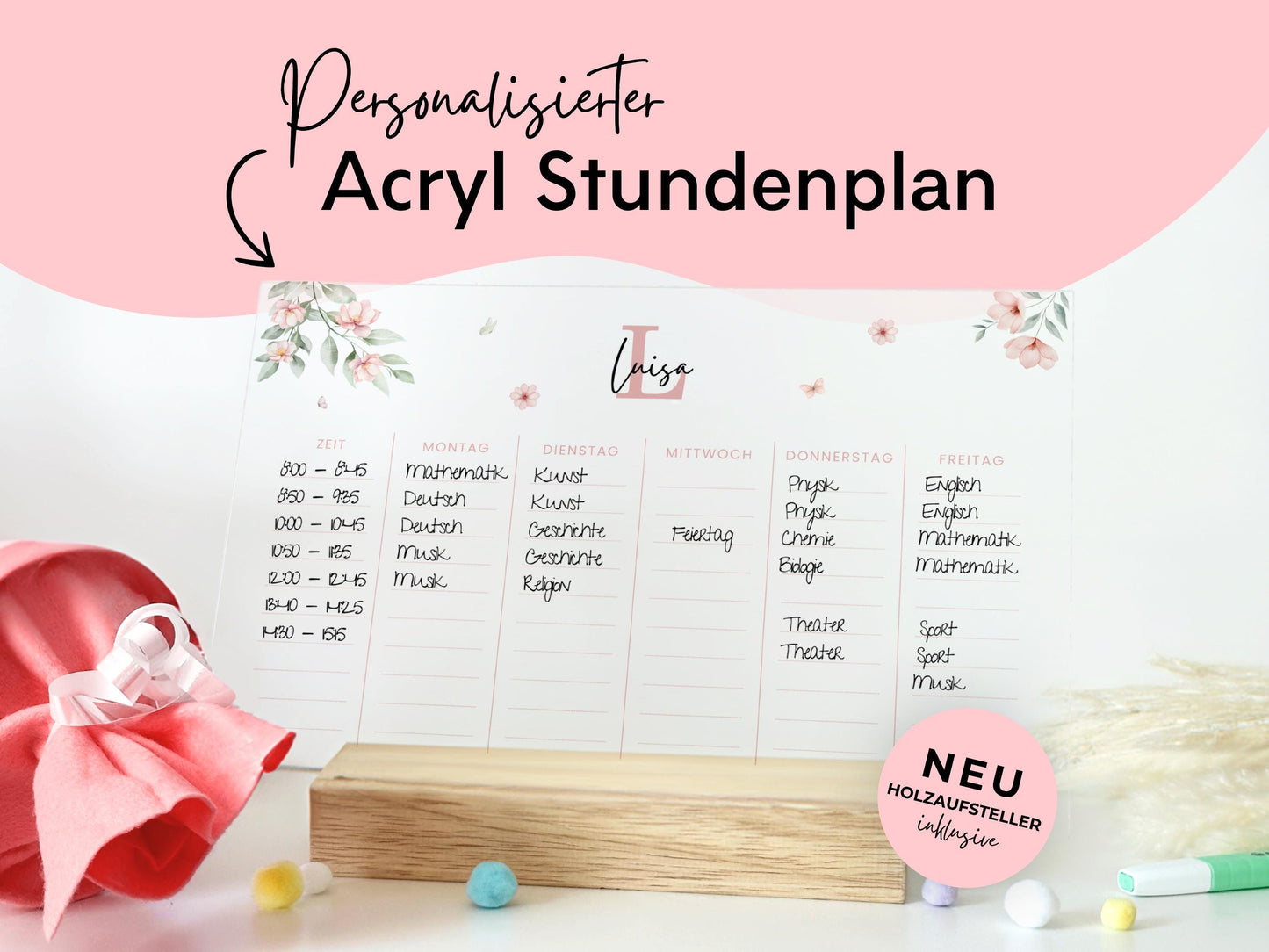 Stundenplan Acryl personalisierbar - Design BLUMEN ROSA