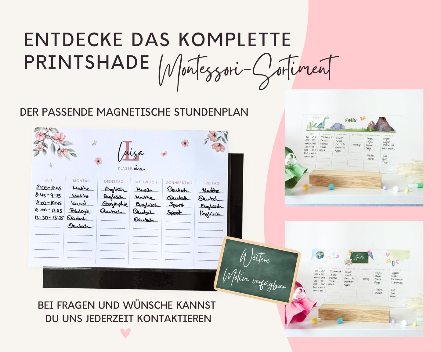 Stundenplan Acryl personalisierbar - Design BLUMEN ROSA