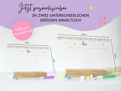 Stundenplan Acryl personalisierbar - Design BLUMEN LILA