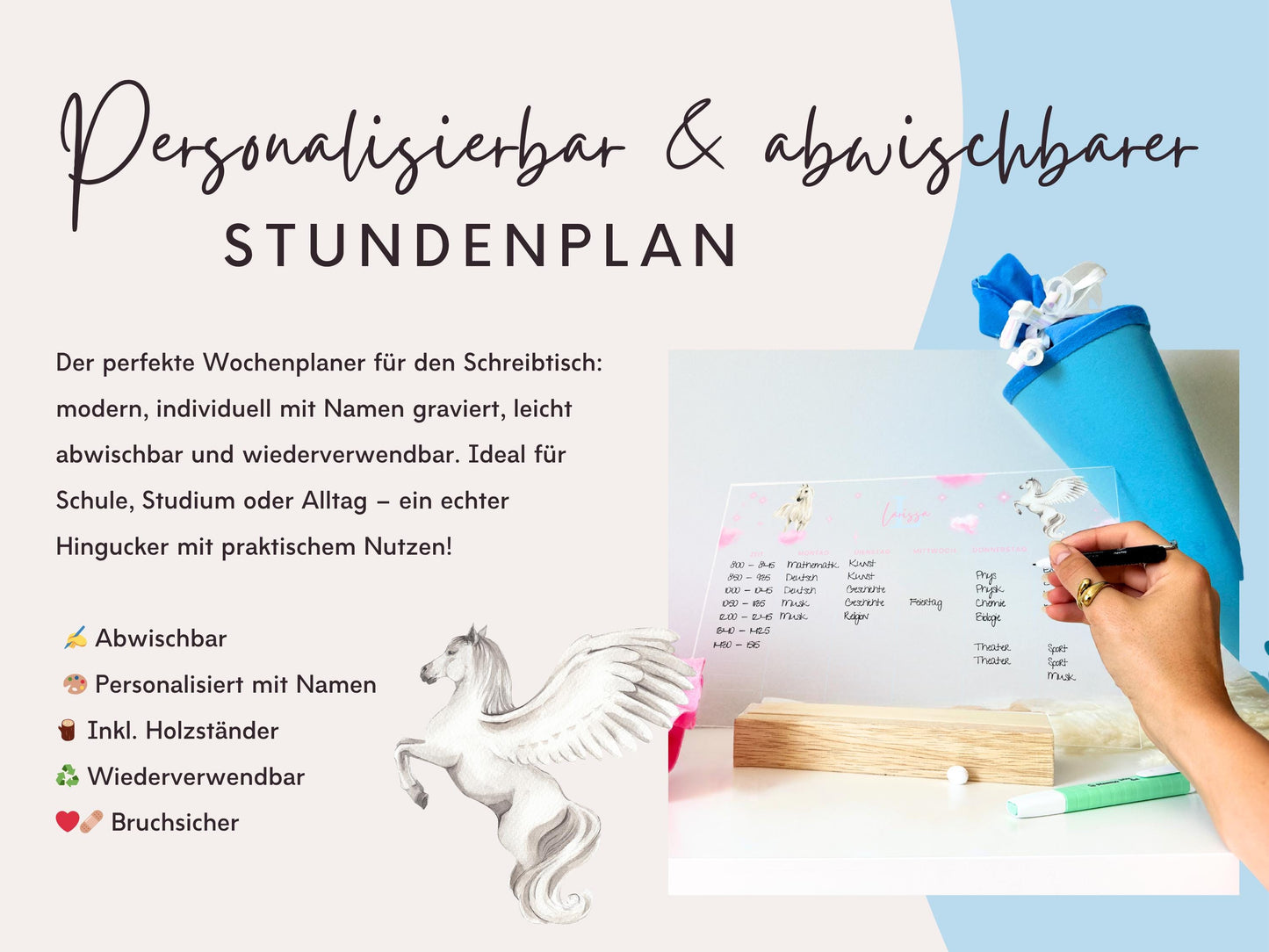 Stundenplan Acryl personalisierbar - Design EINHORN