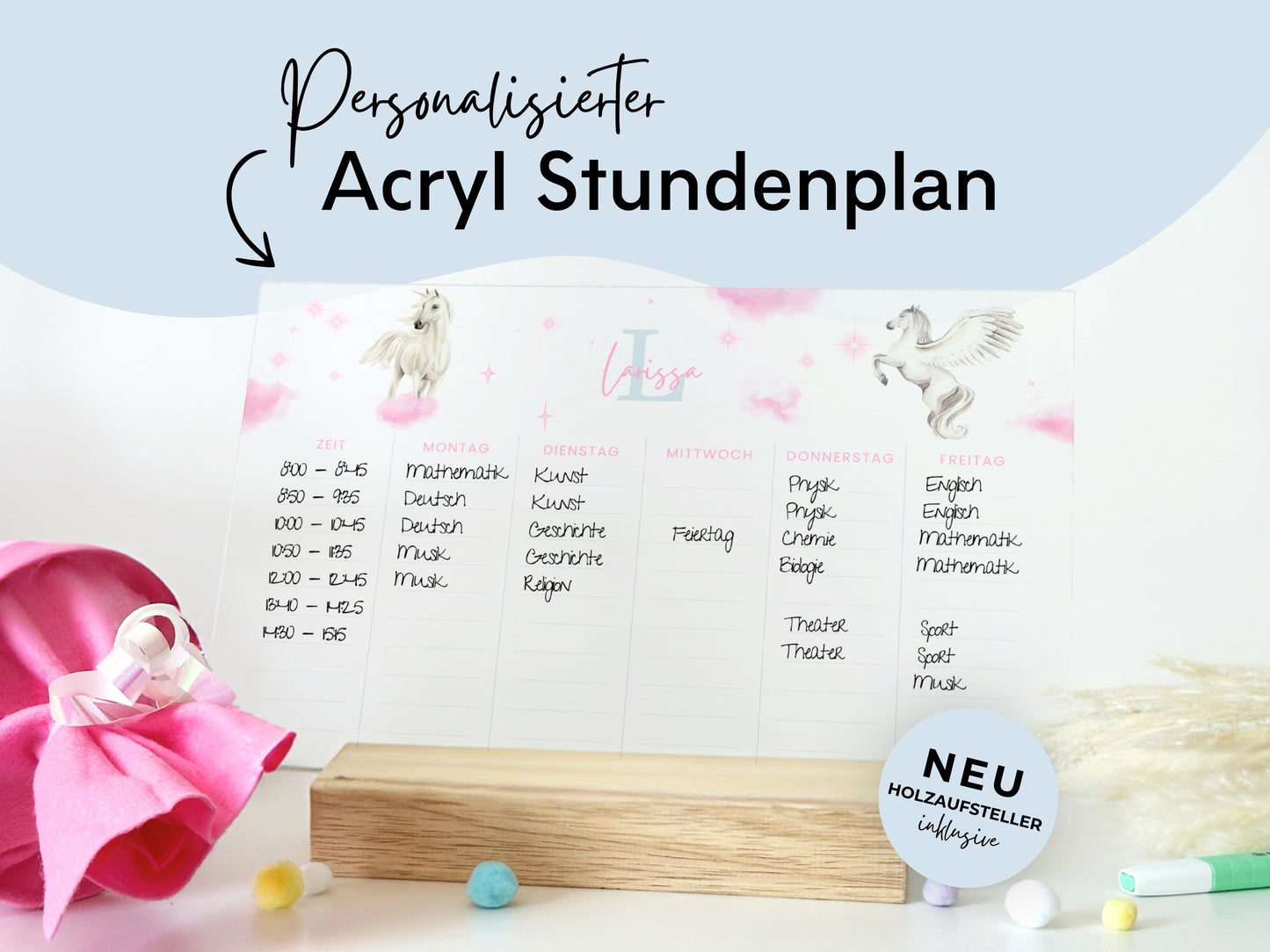 Stundenplan Acryl personalisierbar - Design EINHORN