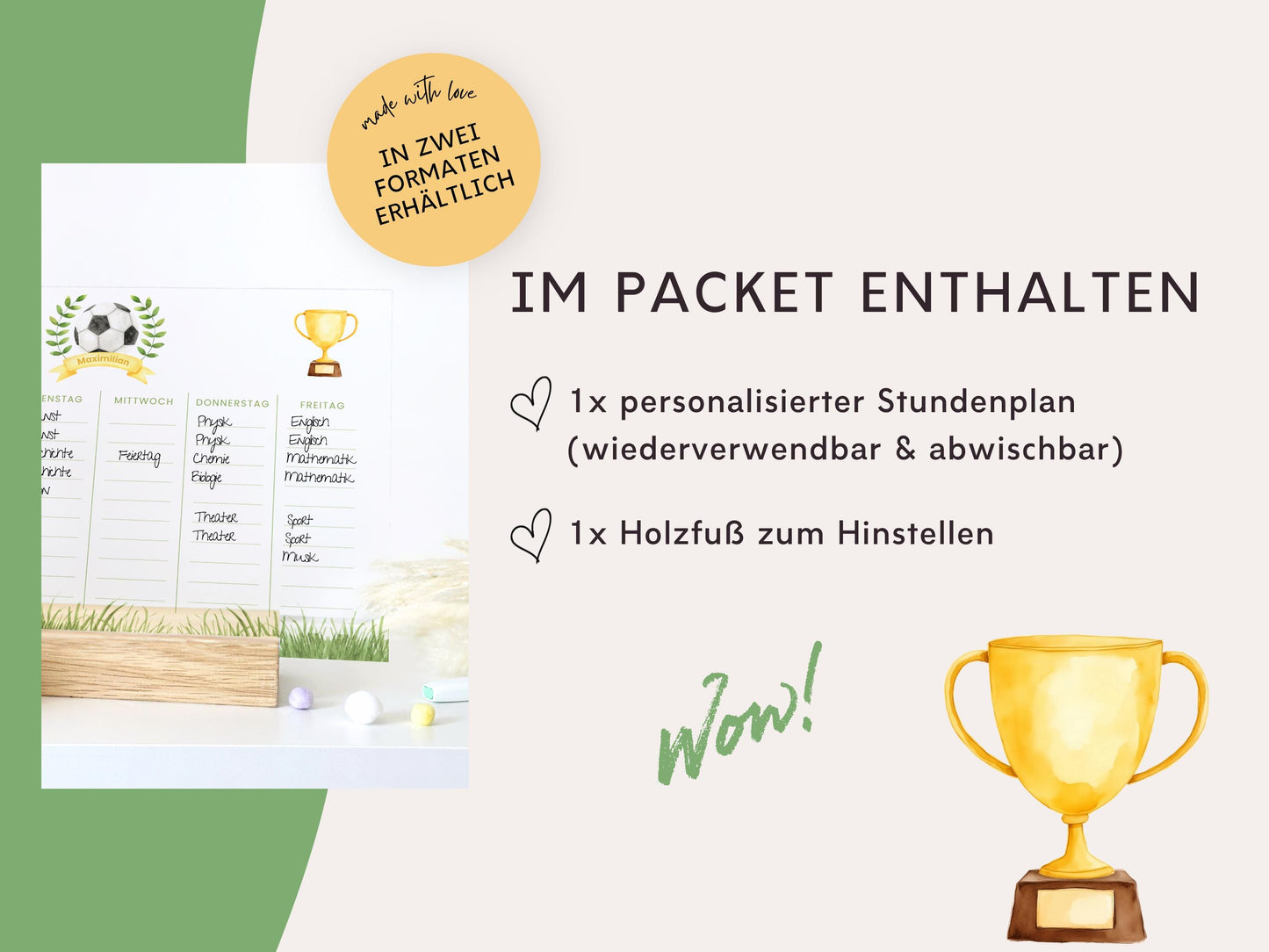 Stundenplan Acryl personalisierbar - Design FUSSBALL