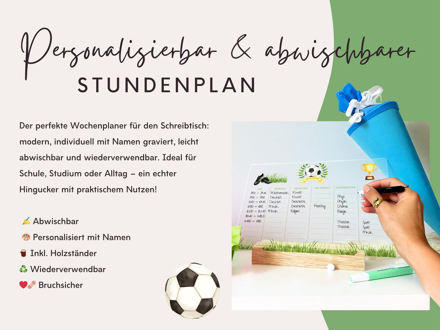 Stundenplan Acryl personalisierbar - Design FUSSBALL