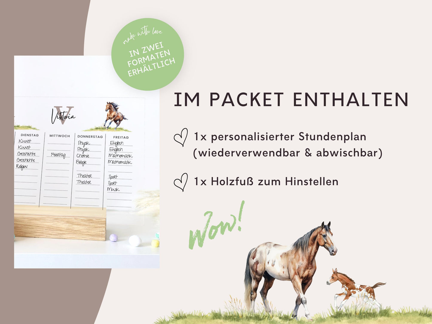 Stundenplan Acryl personalisierbar - Design PFERDE