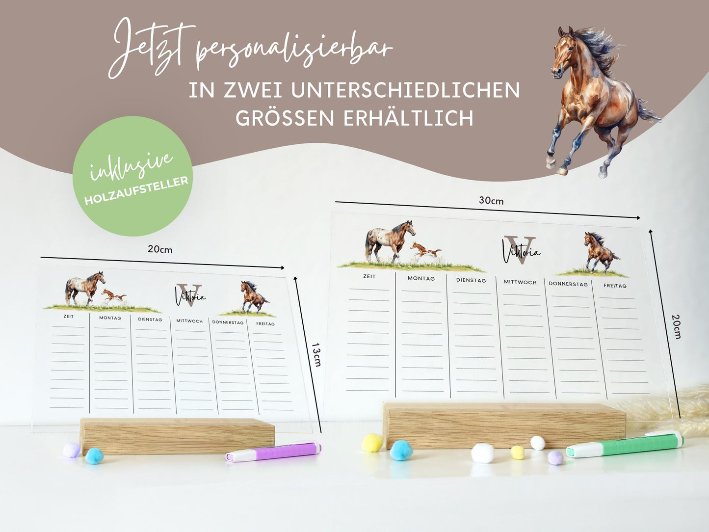 Stundenplan Acryl personalisierbar - Design PFERDE