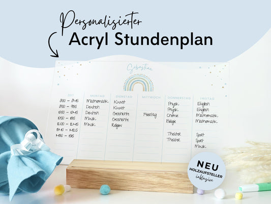 Stundenplan Acryl personalisierbar - Design REGENBOGEN BLAU