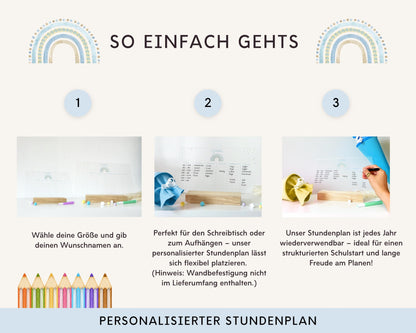 Stundenplan Acryl personalisierbar - Design REGENBOGEN BLAU