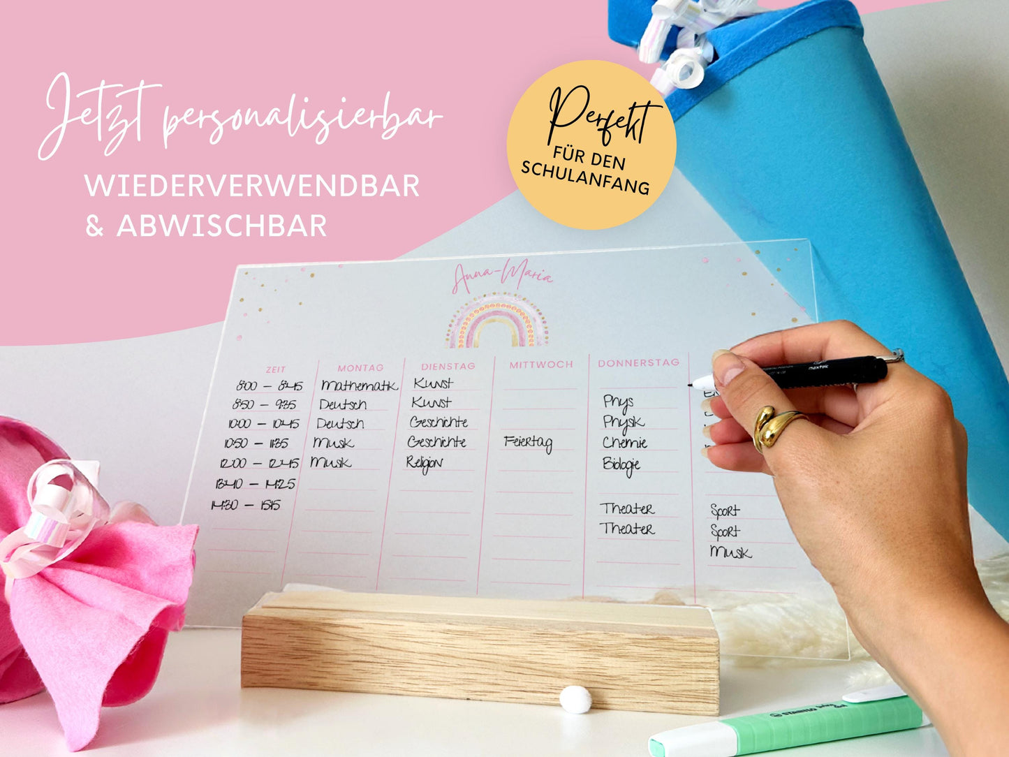 Stundenplan Acryl personalisierbar - Design REGENBOGEN ROSA