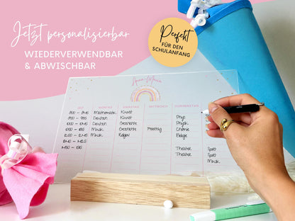 Stundenplan Acryl personalisierbar - Design REGENBOGEN ROSA