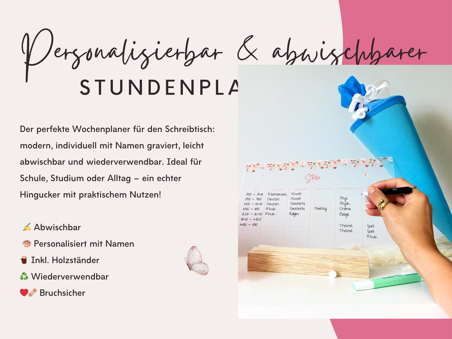 Stundenplan Acryl personalisierbar - Design BLUMEN