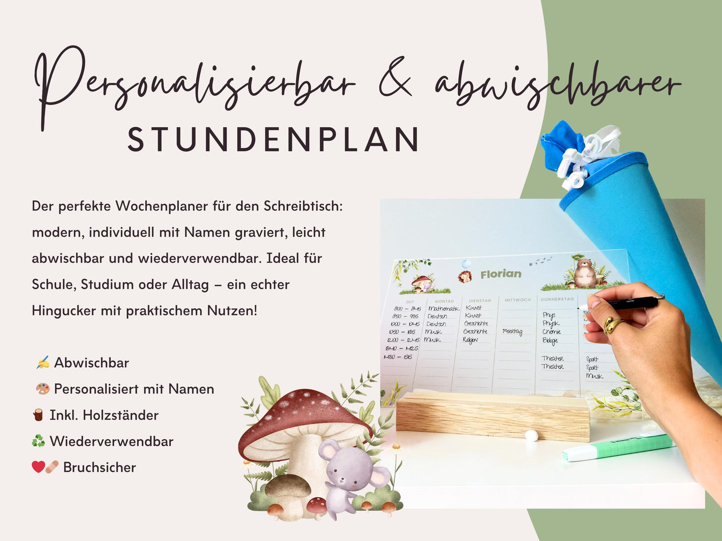 Stundenplan Acryl personalisierbar - Design WALDTIERE