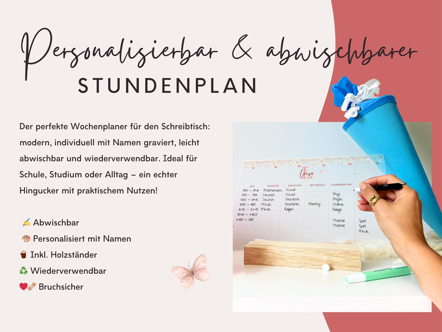 Stundenplan Acryl personalisierbar - Design SCHMETTERLING