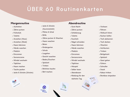 Routineplaner Montessori inkl. Symbolkarten - Design ROSA ELEFANT - Personalisierbar