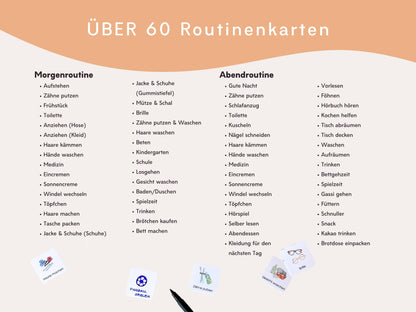 Routineplaner Montessori inkl. Symbolkarten - Design LUFTBALLON TIERE - Personalisierbar