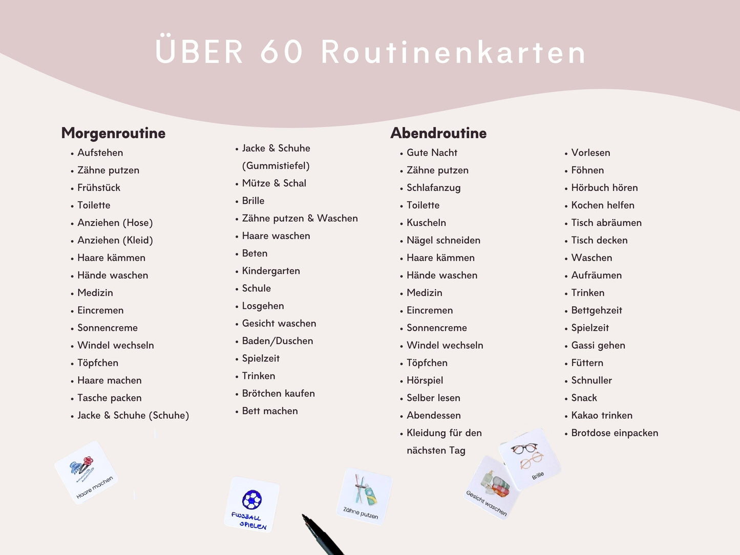 Routineplaner Montessori inkl. Symbolkarten - Design MEERJUNGFRAU ROSA - Personalisierbar