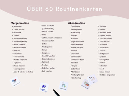 Routineplaner Montessori inkl. Symbolkarten - Design MEERJUNGFRAU ROSA - Personalisierbar