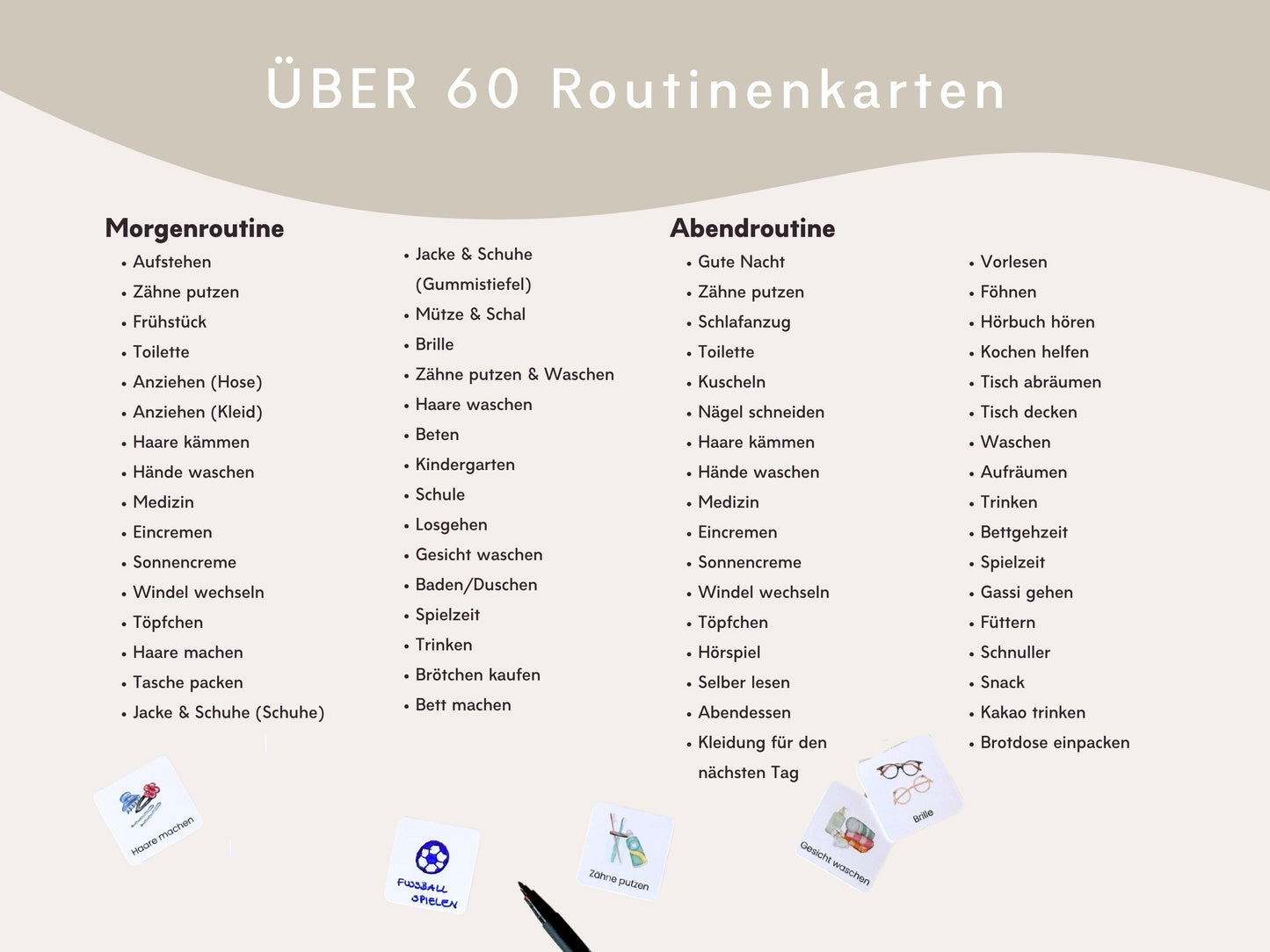 Routineplaner Montessori inkl. Symbolkarten - Design BOHO TIERE - Personalisierbar