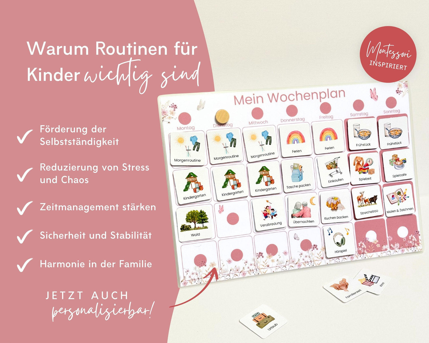Wochenplaner inkl. Symbolkarten - Design BLUMEN - Personalisierbar