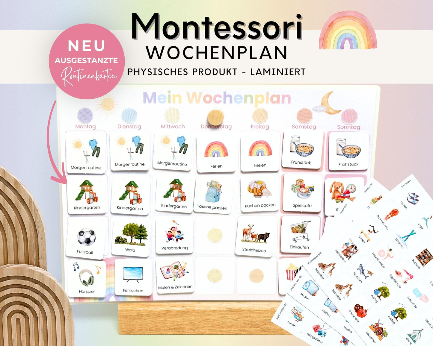 Wochenplaner inkl. Symbolkarten - Design REGENBOGEN - Personalisierbar