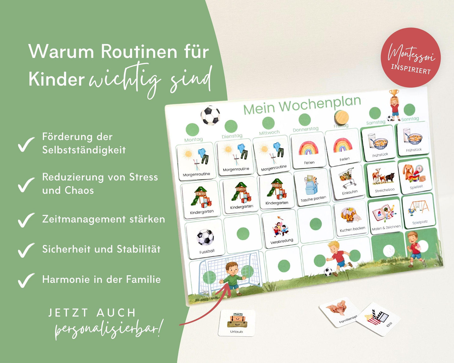 Wochenplaner inkl. Symbolkarten - Design FUSSBALL - Personalisierbar